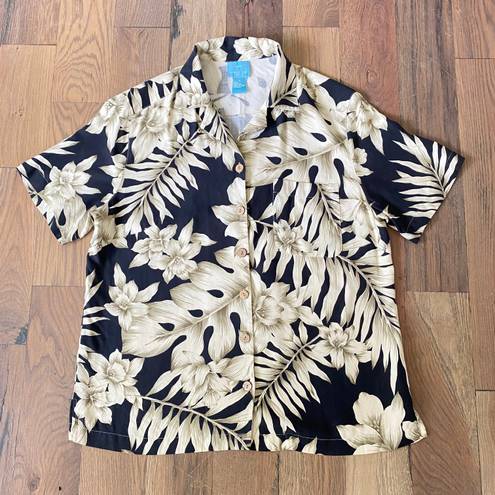 August Silk Womans Tropical Silk Top   Size Medium 100% Silk Tropical Floral Vacation Top