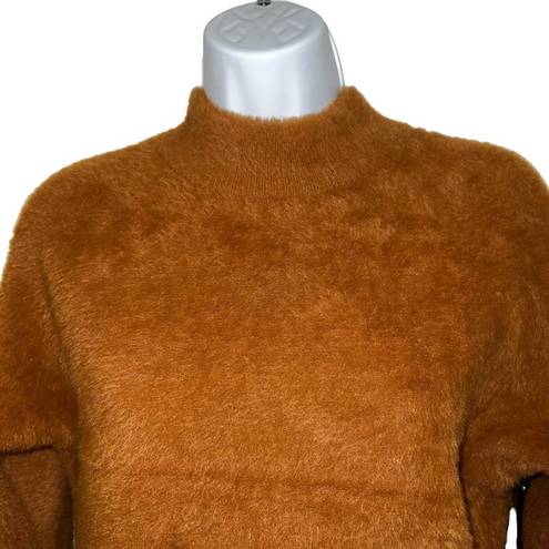 Bailey 44 Fluffy Cropped Long Sleeve Sweater Top Mock Neck Camel NWT Small