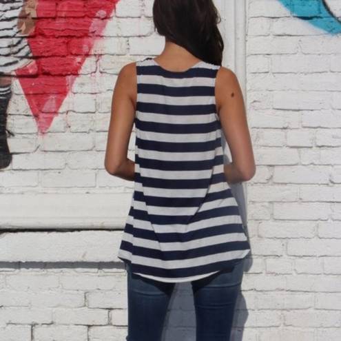 The Moon 🎉  & Sky Blue and White Striped Top Lace Inset Sleeveless Top Brand New