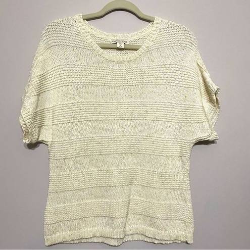 Coldwater Creek  Cotton Blend Short Sleeve Boho Chunky Knit Cream Sweater Medium