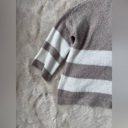 FAVLUX  Neutral Striped Sweater 3/4 Sleeves Beige and White Size Small