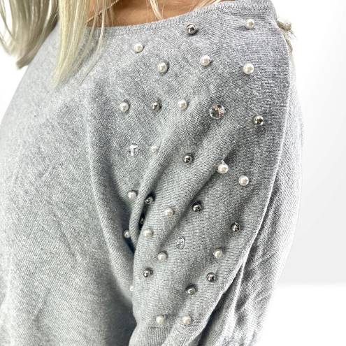 AB Studio  Embellished Heather Gray Long Sleeve Tee