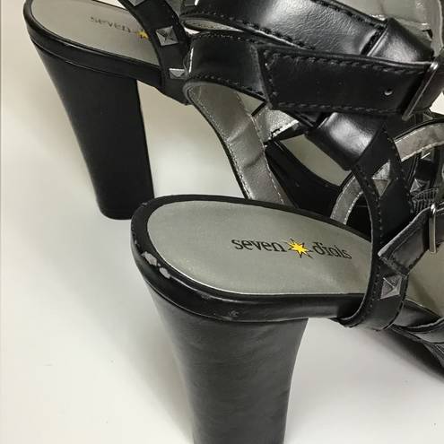 Seven Dials   Women Studded Strappy Black Chunky heel platform Sandals Sz. 9 New