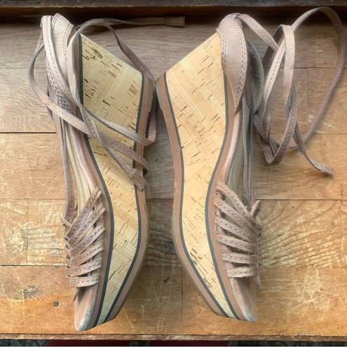 Frye  Leather Carlie Strappy Platform Wedge Sandals Size 7
