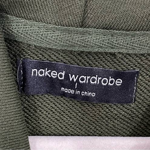 Naked Wardrobe NWOT  Olive Green Cropped Hoodie Size LARGE