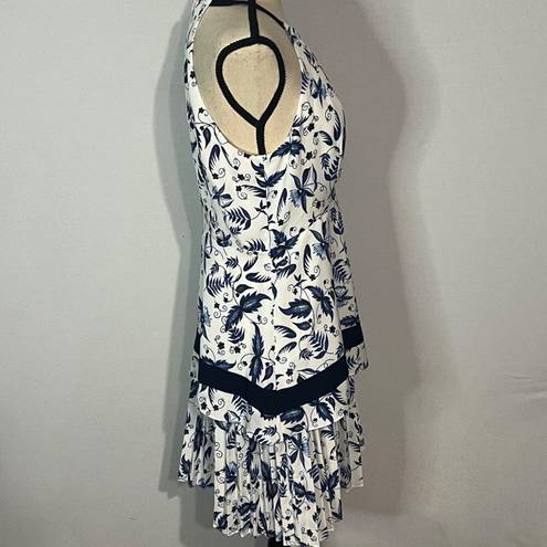 Shoshanna  Georgian White Blue Floral High Neck Sleeveless Shift Dress Women's 8