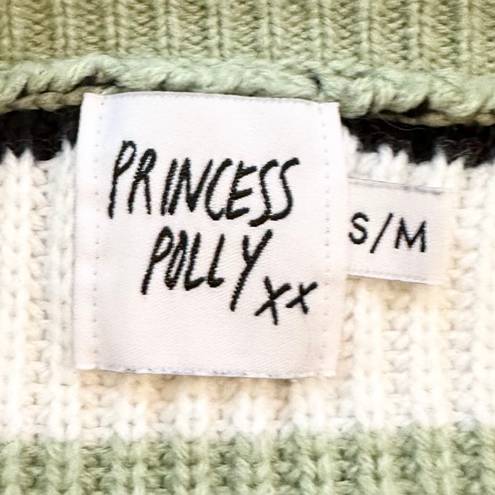 Princess Polly Alton Striped Oversized Cropped Knit Sweater in Sage Green