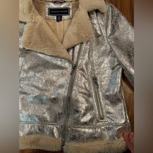 Tommy Hilfiger  jacket with crushed silver fabric and faux fur inside