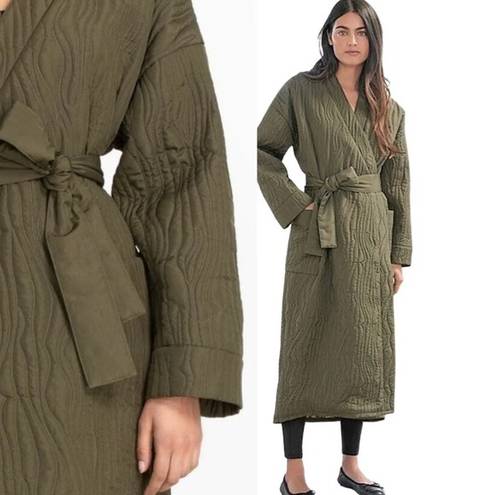 Johnny Was CALME  Coat Size Large Ava Quilted Robe Coat Olive Green Belt NWT