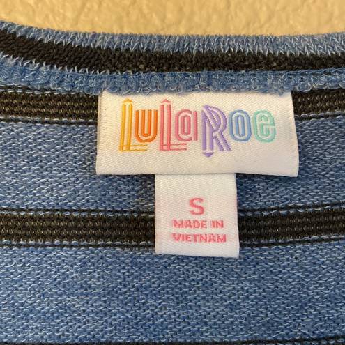 LuLaRoe  JOY Size S Long Duster Vest Cardigan Sweater Denim Blue Black Striped