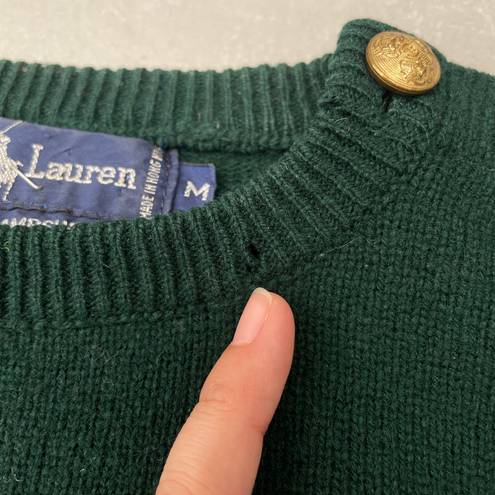 Polo Vintage 90s  Ralph Lauren Green Lambswool Embroidered Crest Pullover Sweater