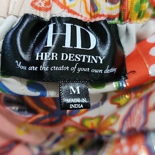Her Destiny Women's Green Multicolored Floral Print Bohemian Maxi Skirt Sz Med