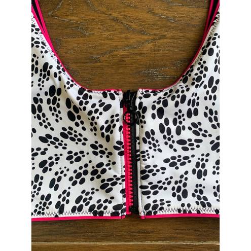 Nike Bikini Top Swimsuit Zipper Crop Party Dots Black White Hot Pink M $56 NEW