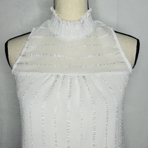 Bohme  White Striped Gauzy Blouse Sleeveless Mock Neck Top Womens Size XS Lined