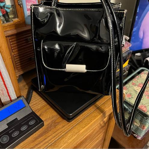 Moda  Attiva Black Faux Patent Leather Style Purse Drawstring Closure