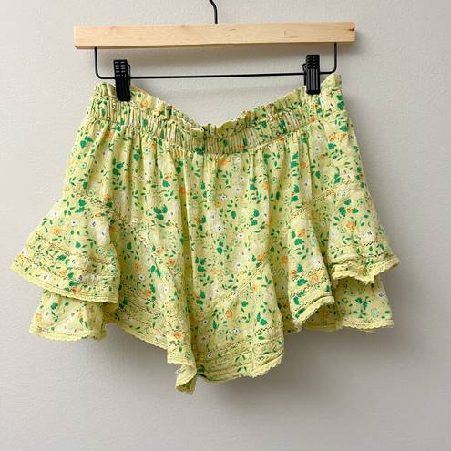 Aerie  rock n ruffle yellow floral lace trim mini skirt skort