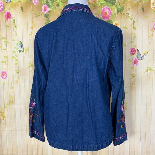 Erika  Blue Denim Floral Jacket Size M