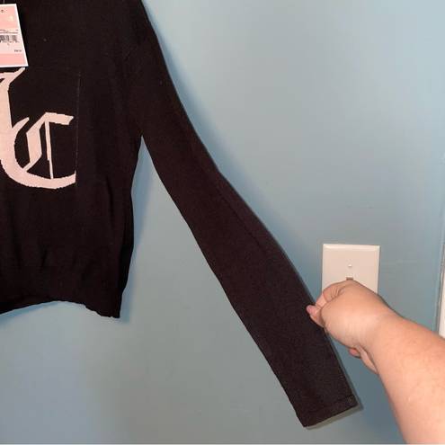 Juicy Couture  Mock Neck Intarsia Logo Sweater in Pitch Black Size Large