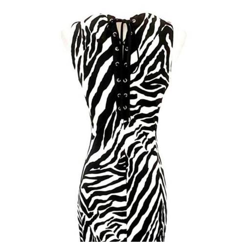 White House | Black Market WHBM Zebra Print Jersey Knit Midi Dress w/ Lace Up Small