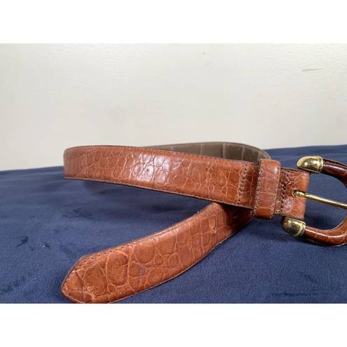 Talbots Vintage  Large Womens Belt Alligator Tan Brown Gold USA Made READ