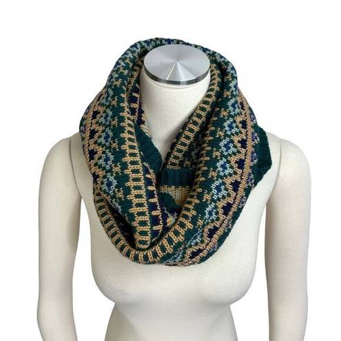 Nine West  Fair Isle Green Shimmery Infinity Knit Scarf New