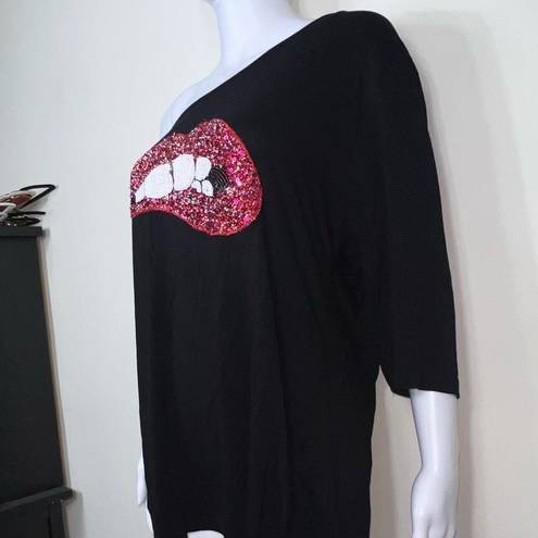 Magic  MK Sequined Lips Off The Shoulder Tee