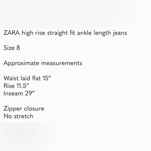 ZARA high rise straight fit ankle length jeans Size 8 NWT