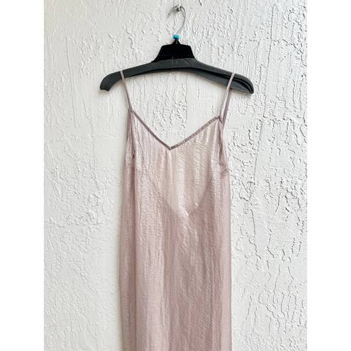 Meshki NWT  Phoebe Sleeveless Slit Sheer Iridescent Maxi Dress Taupe Women's XS