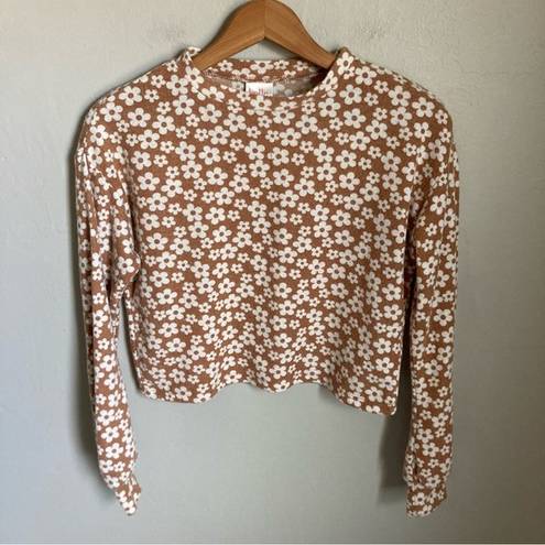 belle du jour  Brown and Flowered Long Sleeve Crop Top Size Small