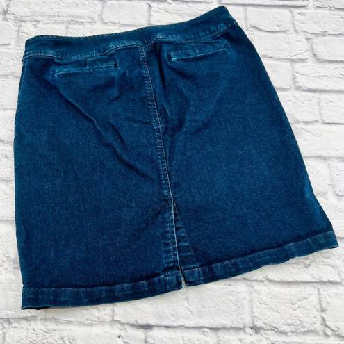 Talbots  Denim Mini Skirt Women's 12 Petite Dark Wash Stretch‎ Double Button