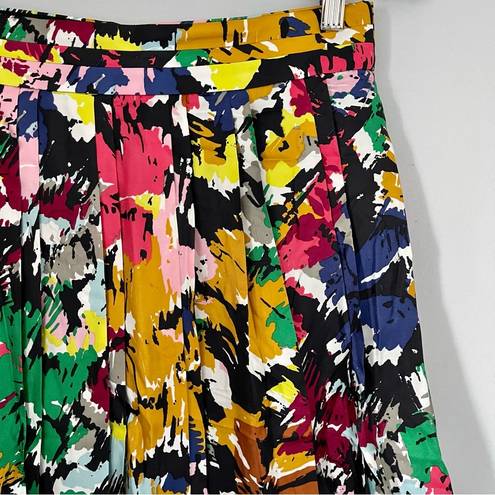 J.Crew  Silk Pleated Brushstroke Print Midi Skirt