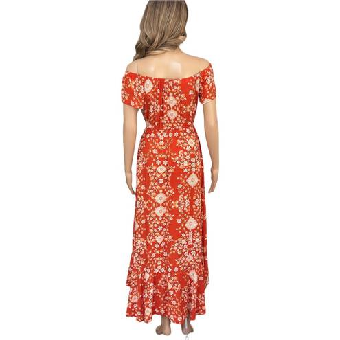 Abel the label  Rustica Floral orange hi-low midi dress Off Shoulder Ruffle Small