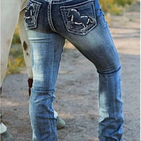 Flamingo  Mid Waist Bootcut Jeans Horse Embroidered Pockets. New with Tags