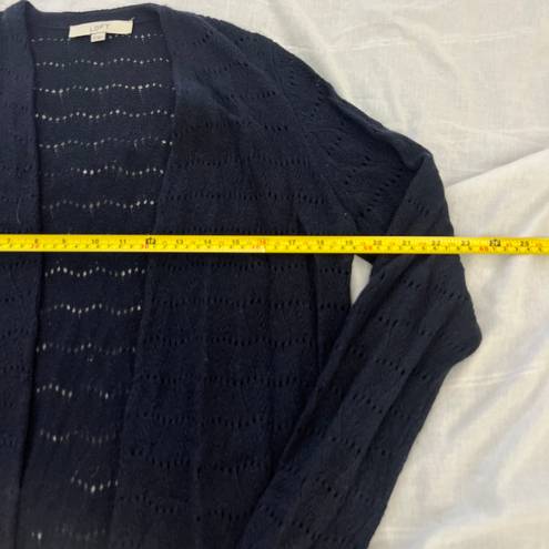 The Loft  rayon/wool blend open front cardigan   Size medium  Condition: great Color: navy   Details : - See photos for approx. measurements laying flat - Open knit  - Comfy and easy to throw over any outfit 