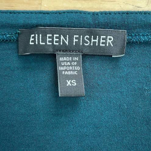 Eileen Fisher  Size XS Fit and Flare Dress Teal Jersey Knit Stretch 3/4 Sleeve