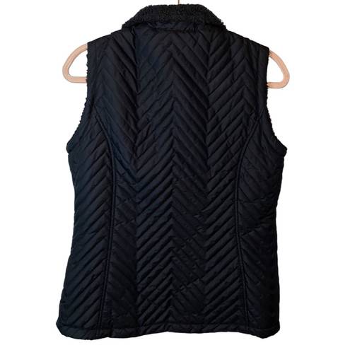 Free Country  Black Sherpa Lined Full Zip Quilted Vest