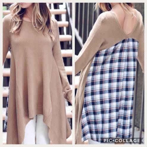 SALE!! 1 Left!!! Taupe Asymmetrical Top w/Plaid