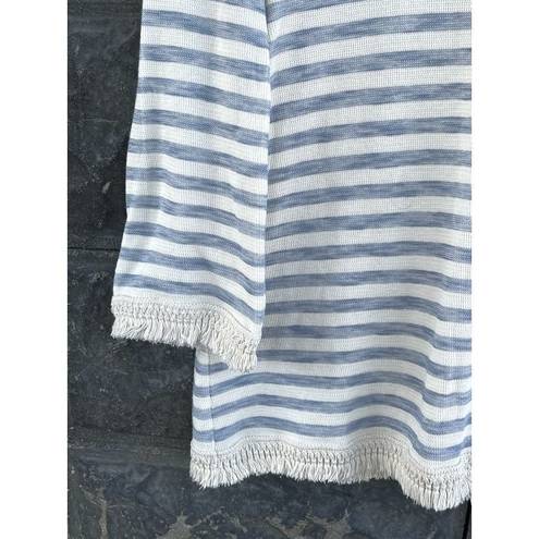 J.Jill  Long Sleeve White Blue Striped Fringe Shirt Size Small