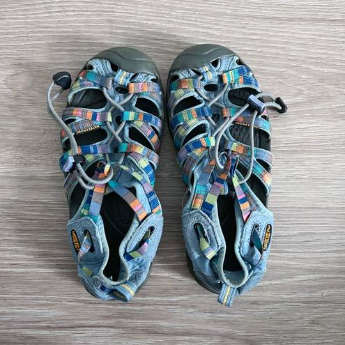 Keen shoes size 6 water sandals Whisper camping hiking blue grey rainbow