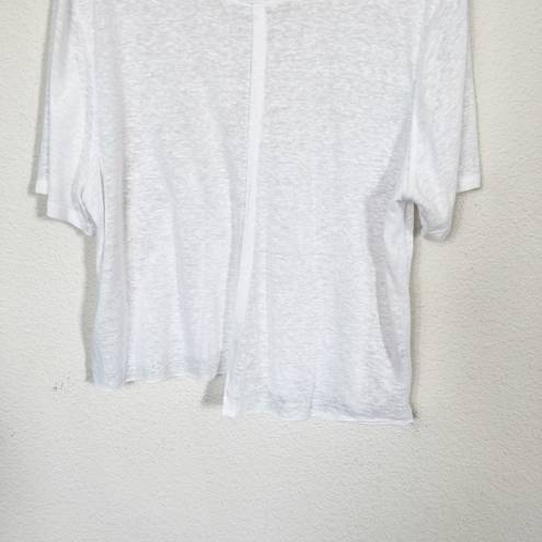 The Range [] White Linen Blend Crew Neck Asymmetrical Hem Cut Off T-Shirt Large