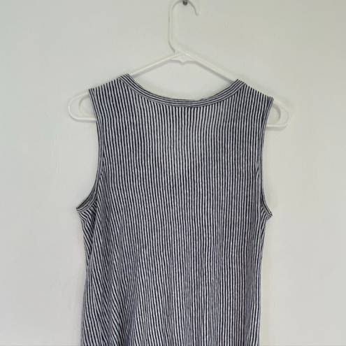 Rachel Zoe  Navy Blue White Striped Sleeveless Button Tie Knot 100% Linen Tank M