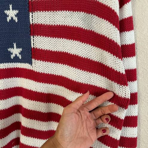 Grayson Threads  Pull Over Cable Knit American Flag Novelty Sweater Graphic S