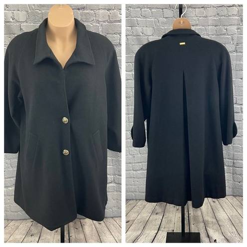 St. John  The Coat Collection Black Wool Swing Coat L Missing Button