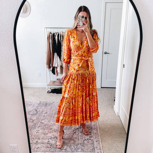 Petal and Pup  Orange Floral Tiered Midi Dress 