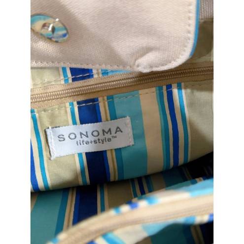 Sonoma  Life & Style Beige Bamboo Handles Straw Canvas Summer Handbag Tote Bag