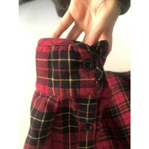 Kirra  Flannel Shirt Button Up Long Sleeve Collared Red Plaid Large Cotton