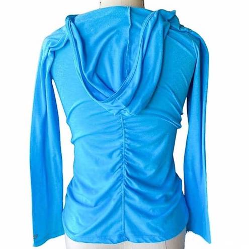 Marika tek  Bright Blue Hoodie Hooded Ruched Activewear Top ~ Women's Size MEDIUM