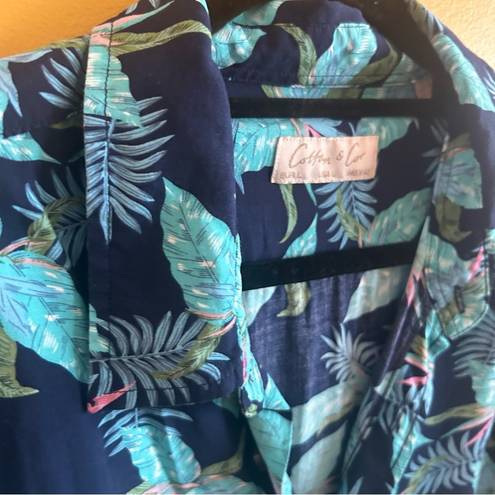 Krass&co Cotton & . button down, blue floral Hawaiian top, oversized,  Large