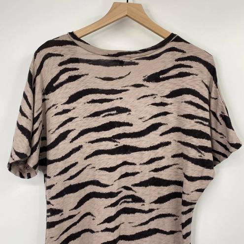 Rails  Ren V Neck Midi T Shirt Dress Tiger Animal Print Cotton Tan Black Womens M