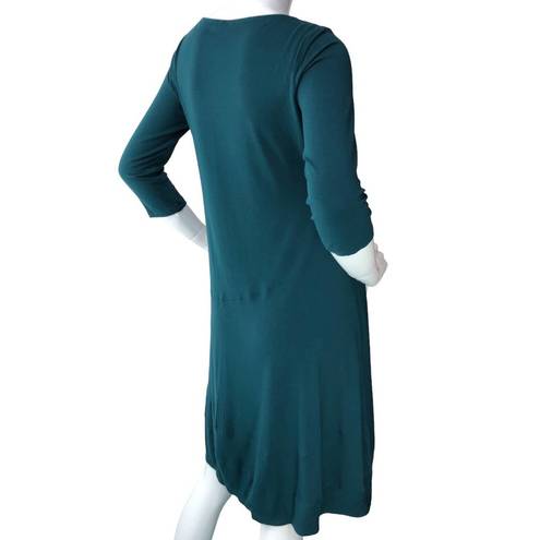 Eileen Fisher  Size XS Fit and Flare Dress Teal Jersey Knit Stretch 3/4 Sleeve